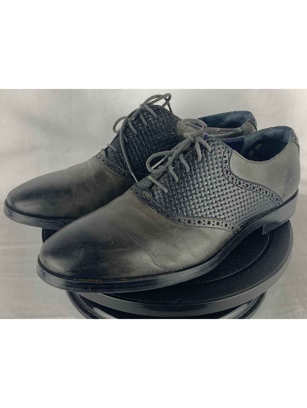 Men’s Size 9.5 Cole Haan Grand OS Woven Leather Saddle Oxfords Grey Dress Shoes